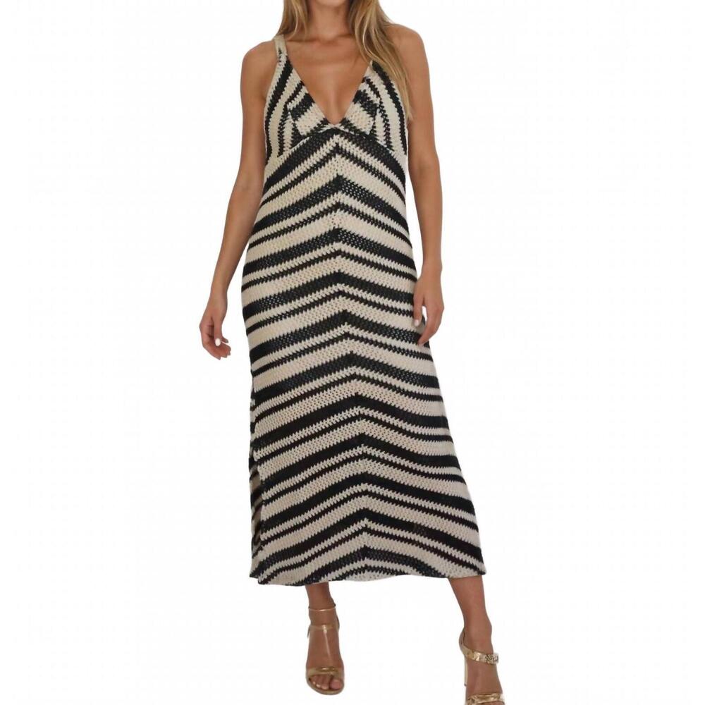 NEW NIBI MTK samara crochet maxi dress in black/cream